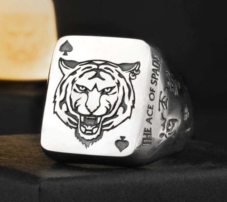 Trendy Silver Spade Ring - Chinese Zodiac Tiger Year