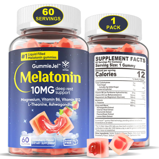 Sugar Free Melatonin Gummies 10mg 20mg with Magnesium Glycinate for Adults L-Theanine Ashwagandha B6 Methyl b12 Lemon Balm & Chamomile Supports Deep Relaxation Antioxidation Strawberry- 60 Day